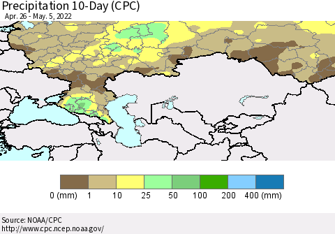 Russian Federation Precipitation 10-Day (CPC) Thematic Map For 4/26/2022 - 5/5/2022