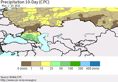 Russian Federation Precipitation 10-Day (CPC) Thematic Map For 5/1/2022 - 5/10/2022