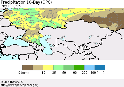 Russian Federation Precipitation 10-Day (CPC) Thematic Map For 5/6/2022 - 5/15/2022