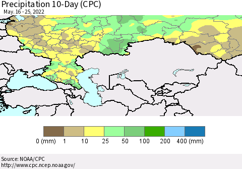 Russian Federation Precipitation 10-Day (CPC) Thematic Map For 5/16/2022 - 5/25/2022