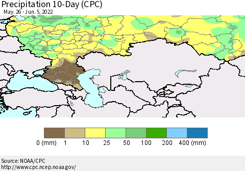Russian Federation Precipitation 10-Day (CPC) Thematic Map For 5/26/2022 - 6/5/2022