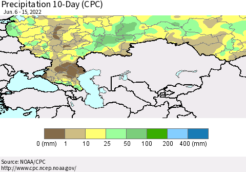 Russian Federation Precipitation 10-Day (CPC) Thematic Map For 6/6/2022 - 6/15/2022
