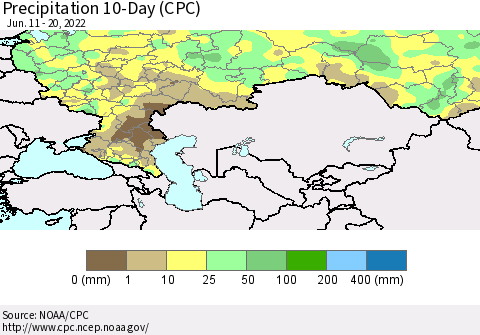 Russian Federation Precipitation 10-Day (CPC) Thematic Map For 6/11/2022 - 6/20/2022