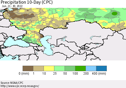 Russian Federation Precipitation 10-Day (CPC) Thematic Map For 6/21/2022 - 6/30/2022