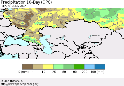 Russian Federation Precipitation 10-Day (CPC) Thematic Map For 6/26/2022 - 7/5/2022