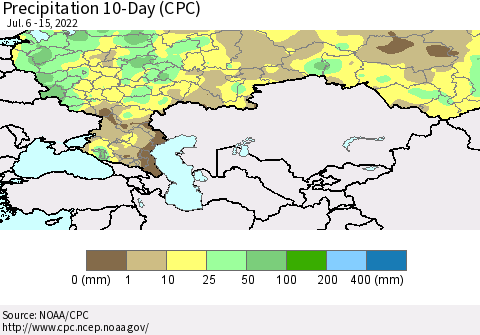 Russian Federation Precipitation 10-Day (CPC) Thematic Map For 7/6/2022 - 7/15/2022