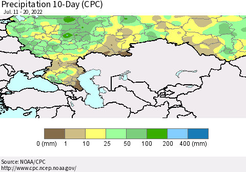 Russian Federation Precipitation 10-Day (CPC) Thematic Map For 7/11/2022 - 7/20/2022