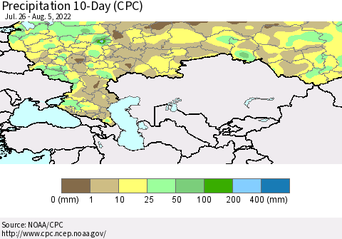 Russian Federation Precipitation 10-Day (CPC) Thematic Map For 7/26/2022 - 8/5/2022