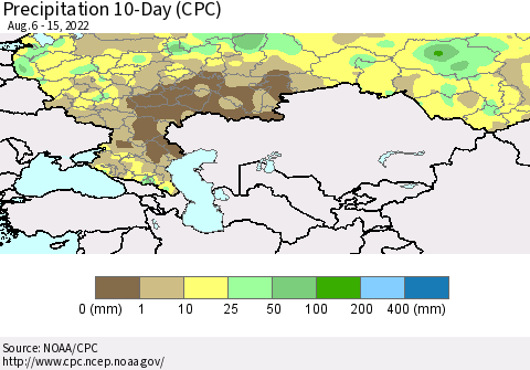 Russian Federation Precipitation 10-Day (CPC) Thematic Map For 8/6/2022 - 8/15/2022