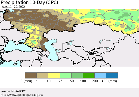 Russian Federation Precipitation 10-Day (CPC) Thematic Map For 8/11/2022 - 8/20/2022