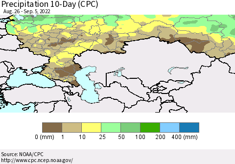 Russian Federation Precipitation 10-Day (CPC) Thematic Map For 8/26/2022 - 9/5/2022