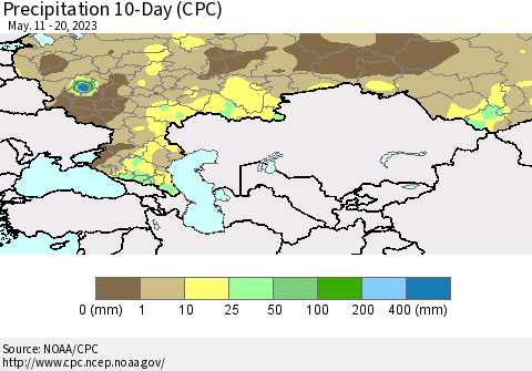 Russian Federation Precipitation 10-Day (CPC) Thematic Map For 5/11/2023 - 5/20/2023