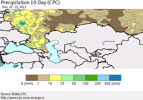 Russian Federation Precipitation 10-Day (CPC) Thematic Map For 5/16/2023 - 5/25/2023