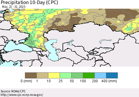 Russian Federation Precipitation 10-Day (CPC) Thematic Map For 5/21/2023 - 5/31/2023