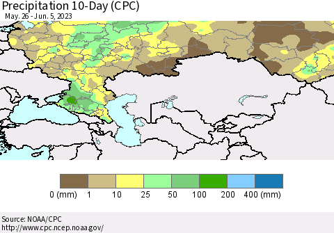 Russian Federation Precipitation 10-Day (CPC) Thematic Map For 5/26/2023 - 6/5/2023