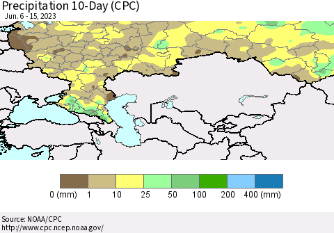 Russian Federation Precipitation 10-Day (CPC) Thematic Map For 6/6/2023 - 6/15/2023
