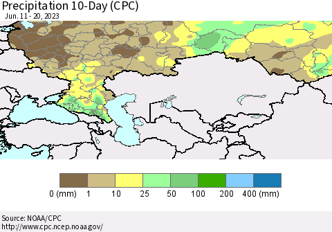 Russian Federation Precipitation 10-Day (CPC) Thematic Map For 6/11/2023 - 6/20/2023