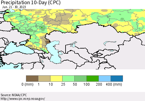 Russian Federation Precipitation 10-Day (CPC) Thematic Map For 6/21/2023 - 6/30/2023