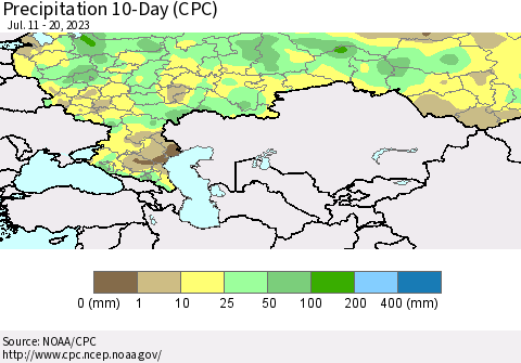 Russian Federation Precipitation 10-Day (CPC) Thematic Map For 7/11/2023 - 7/20/2023