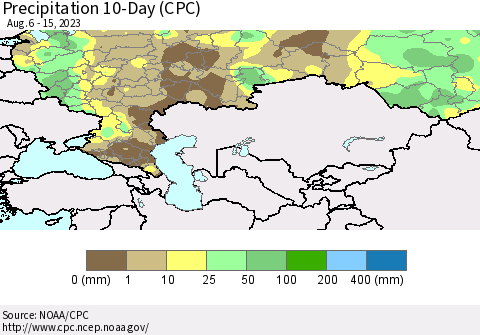 Russian Federation Precipitation 10-Day (CPC) Thematic Map For 8/6/2023 - 8/15/2023