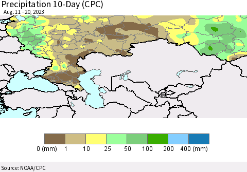Russian Federation Precipitation 10-Day (CPC) Thematic Map For 8/11/2023 - 8/20/2023