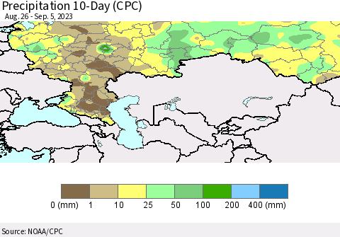 Russian Federation Precipitation 10-Day (CPC) Thematic Map For 8/26/2023 - 9/5/2023