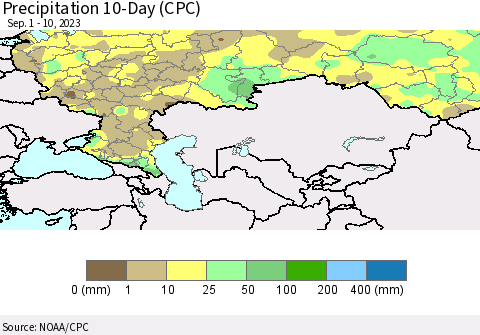 Russian Federation Precipitation 10-Day (CPC) Thematic Map For 9/1/2023 - 9/10/2023