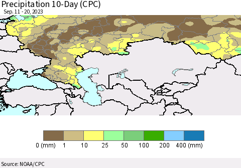 Russian Federation Precipitation 10-Day (CPC) Thematic Map For 9/11/2023 - 9/20/2023