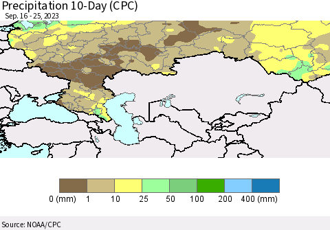 Russian Federation Precipitation 10-Day (CPC) Thematic Map For 9/16/2023 - 9/25/2023