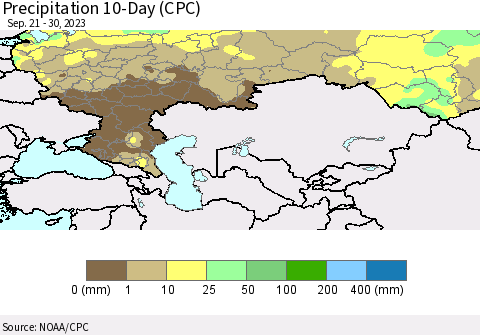 Russian Federation Precipitation 10-Day (CPC) Thematic Map For 9/21/2023 - 9/30/2023