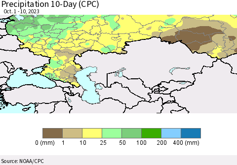 Russian Federation Precipitation 10-Day (CPC) Thematic Map For 10/1/2023 - 10/10/2023