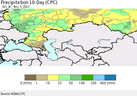 Russian Federation Precipitation 10-Day (CPC) Thematic Map For 10/26/2023 - 11/5/2023