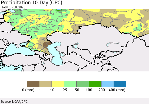 Russian Federation Precipitation 10-Day (CPC) Thematic Map For 11/1/2023 - 11/10/2023