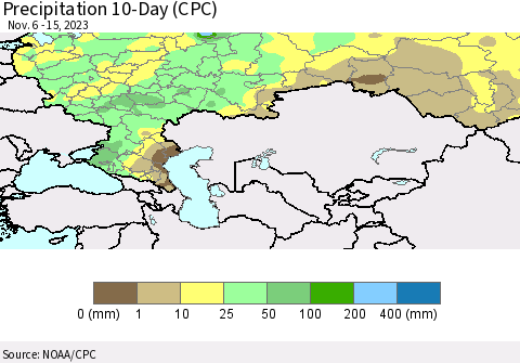 Russian Federation Precipitation 10-Day (CPC) Thematic Map For 11/6/2023 - 11/15/2023