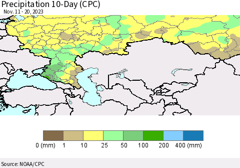 Russian Federation Precipitation 10-Day (CPC) Thematic Map For 11/11/2023 - 11/20/2023