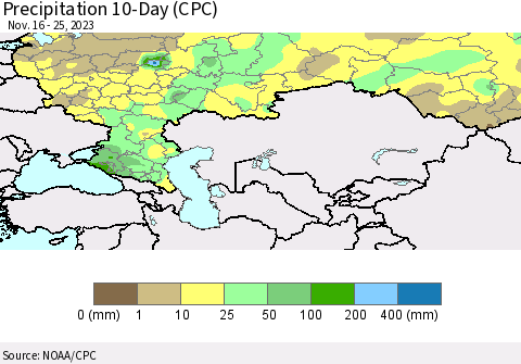 Russian Federation Precipitation 10-Day (CPC) Thematic Map For 11/16/2023 - 11/25/2023