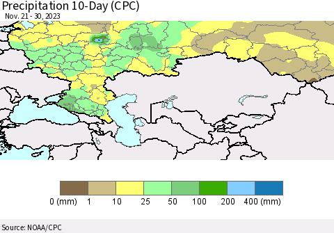 Russian Federation Precipitation 10-Day (CPC) Thematic Map For 11/21/2023 - 11/30/2023