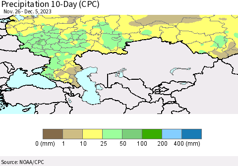 Russian Federation Precipitation 10-Day (CPC) Thematic Map For 11/26/2023 - 12/5/2023