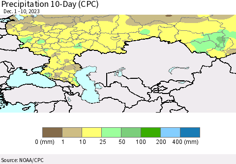 Russian Federation Precipitation 10-Day (CPC) Thematic Map For 12/1/2023 - 12/10/2023