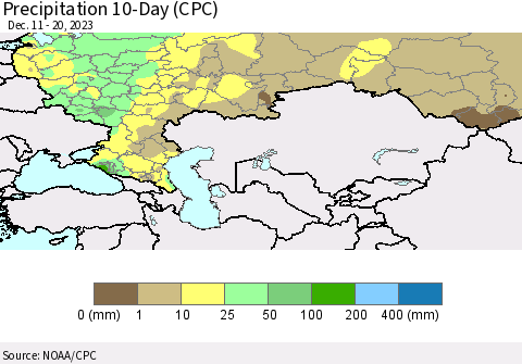 Russian Federation Precipitation 10-Day (CPC) Thematic Map For 12/11/2023 - 12/20/2023