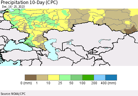 Russian Federation Precipitation 10-Day (CPC) Thematic Map For 12/16/2023 - 12/25/2023
