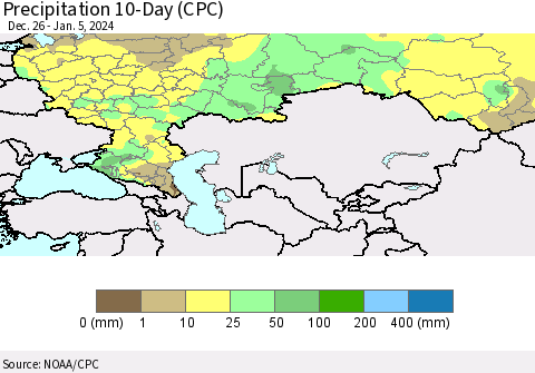 Russian Federation Precipitation 10-Day (CPC) Thematic Map For 12/26/2023 - 1/5/2024