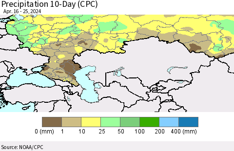 Russian Federation Precipitation 10-Day (CPC) Thematic Map For 4/16/2024 - 4/25/2024