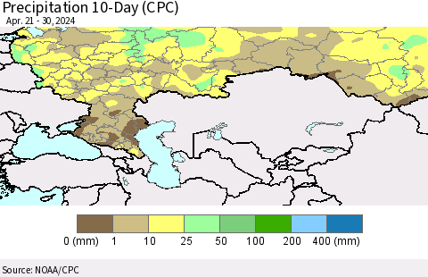 Russian Federation Precipitation 10-Day (CPC) Thematic Map For 4/21/2024 - 4/30/2024