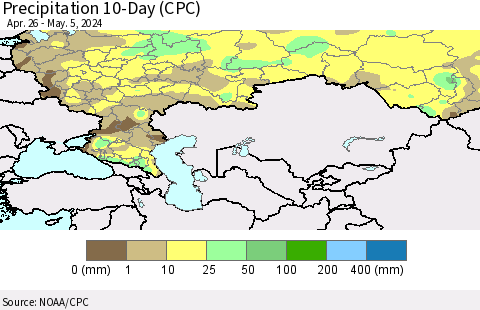 Russian Federation Precipitation 10-Day (CPC) Thematic Map For 4/26/2024 - 5/5/2024