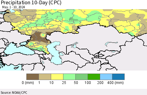 Russian Federation Precipitation 10-Day (CPC) Thematic Map For 5/1/2024 - 5/10/2024