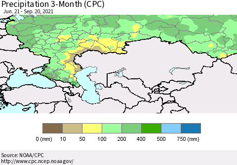 Russian Federation Precipitation 3-Month (CPC) Thematic Map For 6/21/2021 - 9/20/2021