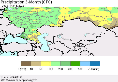 Russian Federation Precipitation 3-Month (CPC) Thematic Map For 12/6/2021 - 3/5/2022