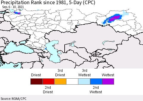 Russian Federation Precipitation Rank since 1981, 5-Day (CPC) Thematic Map For 9/6/2021 - 9/10/2021