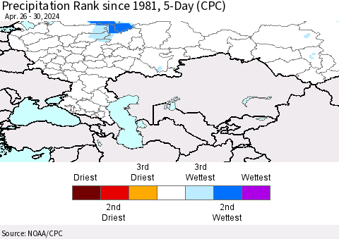 Russian Federation Precipitation Rank since 1981, 5-Day (CPC) Thematic Map For 4/26/2024 - 4/30/2024